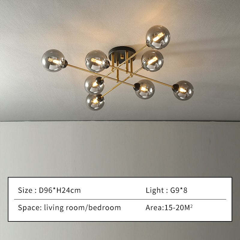 LED Ceiling lamp in Wrought iron Luster industrial Smoke colored Glass Ceiling lamp