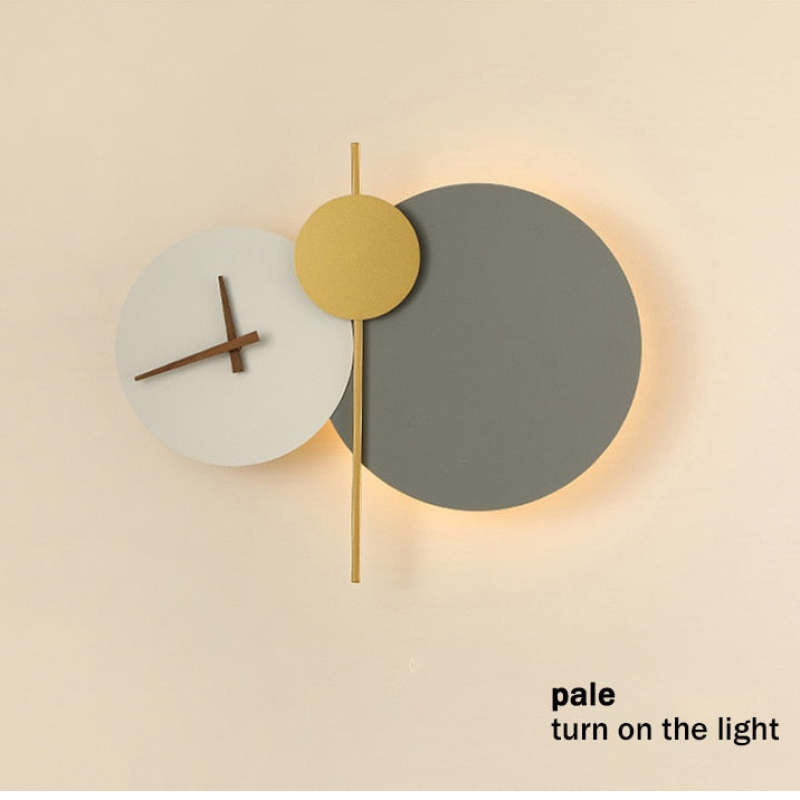 Nordic Creative LED Round Clock Wall Lamp Bedroom