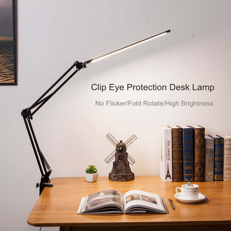 LED Folding Long Arm Metal Clamp Desk Reading Lamp