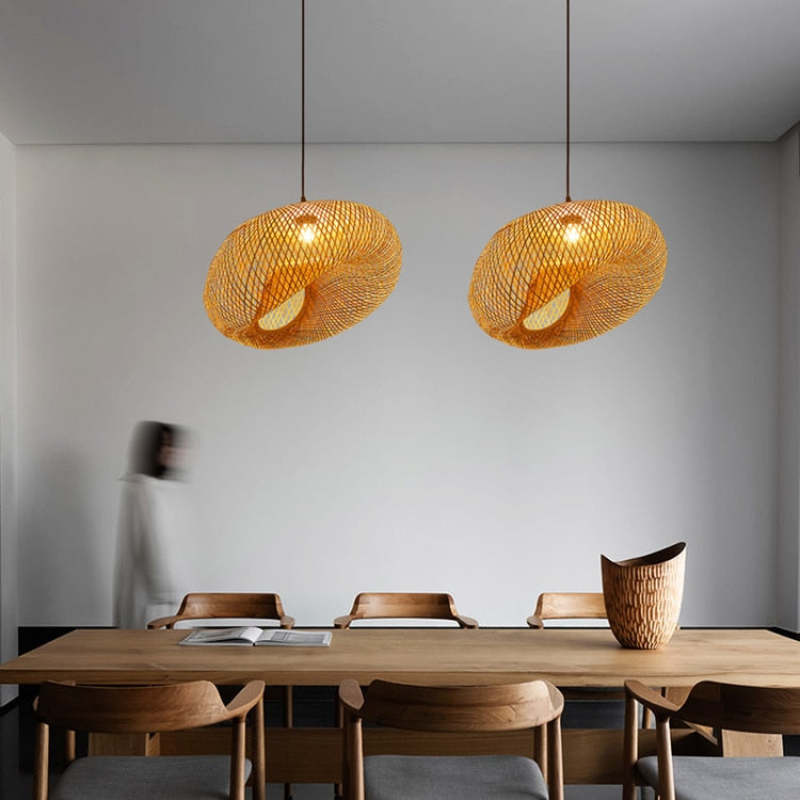 Ritta Modern Pendant Lamp Dining Room, Bamboo &amp; Wood
