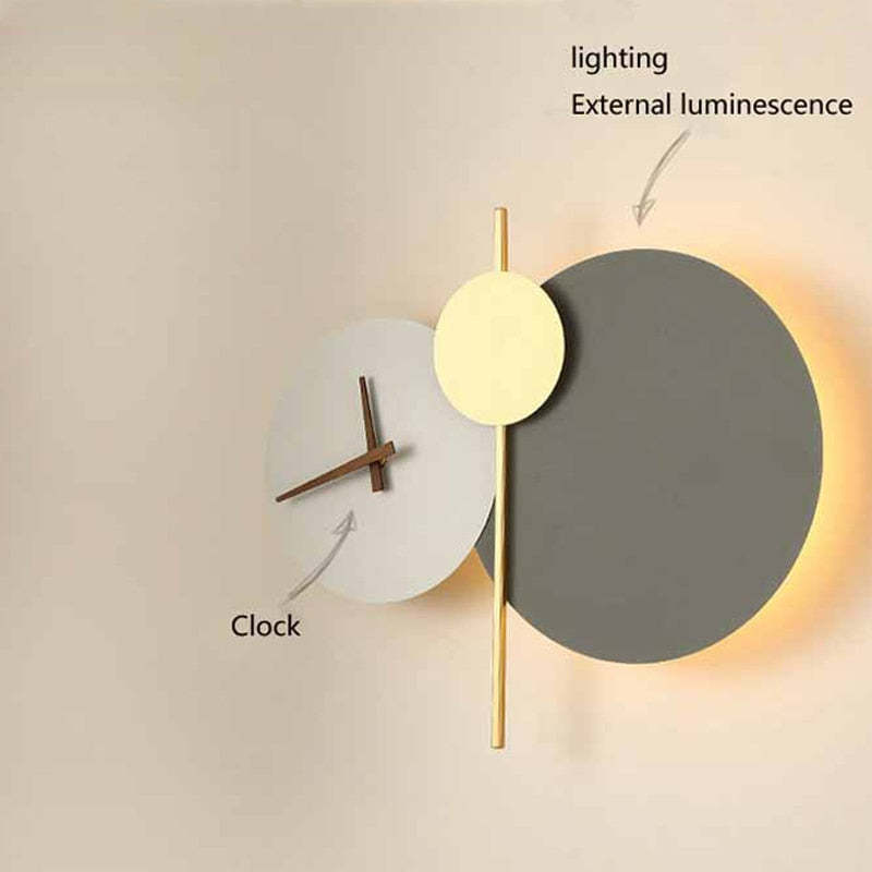 Nordic Creative LED Round Clock Wall Lamp Bedroom