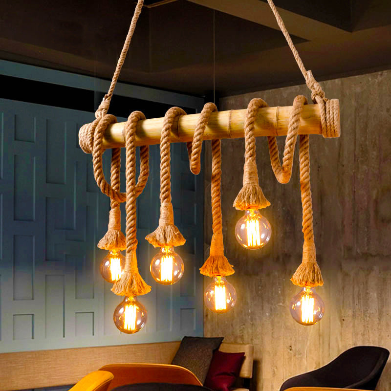 Retro Hemp rope, bamboo tube Pendant lamp, Living room/Coffee bar