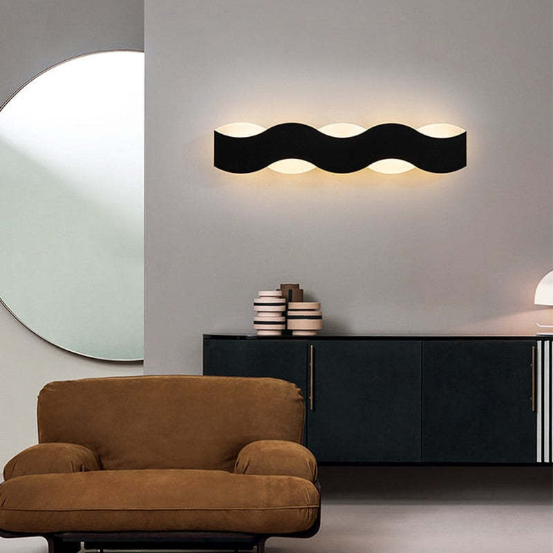 Quinn Modern Black/White Wave Wall Lamp Black, 3 Style 