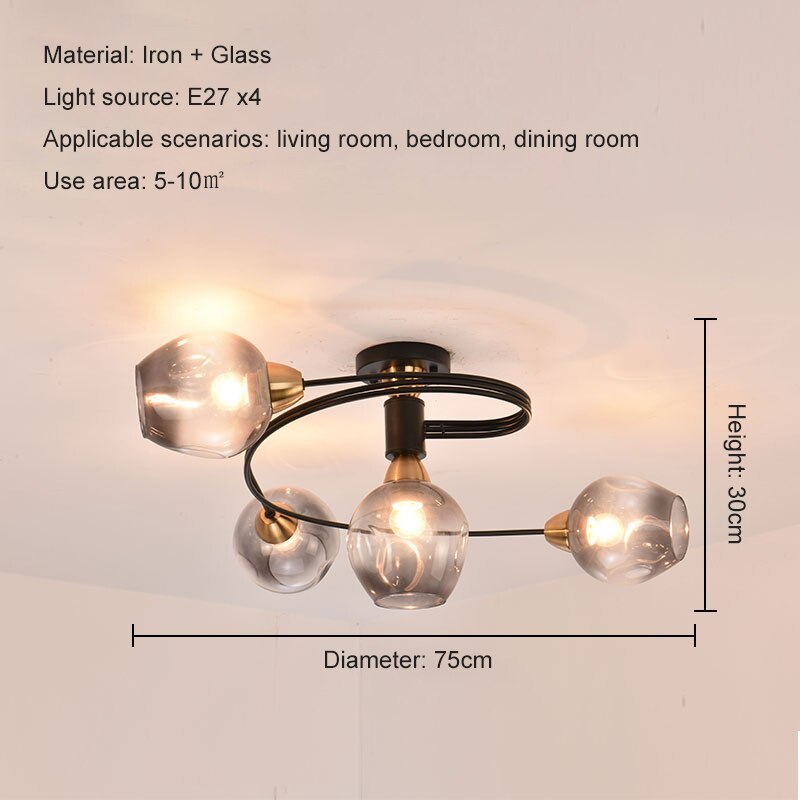 Retro Glass Ceiling Lamp for Bedroom &amp; Living Room