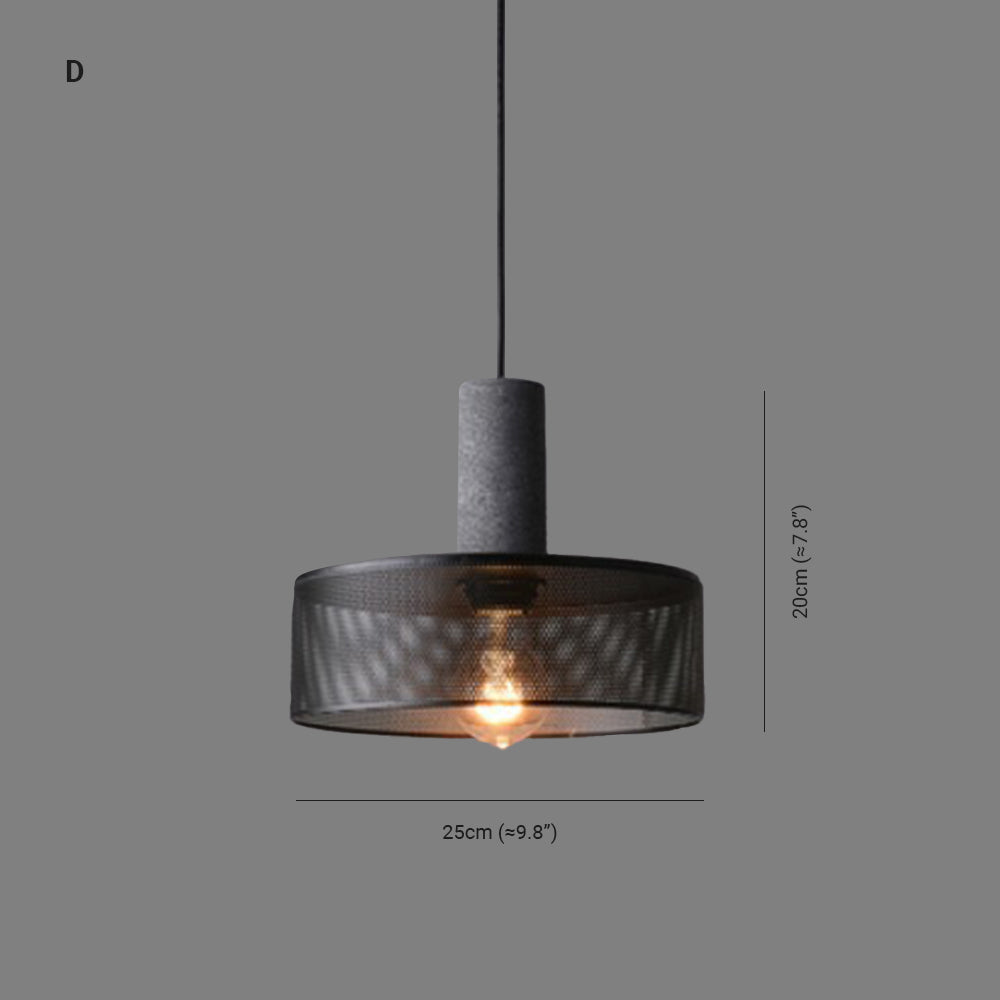 Zaid Industrial Cylindrical Pendant Lamp, Cement/Metal, Wabi-Sabi 