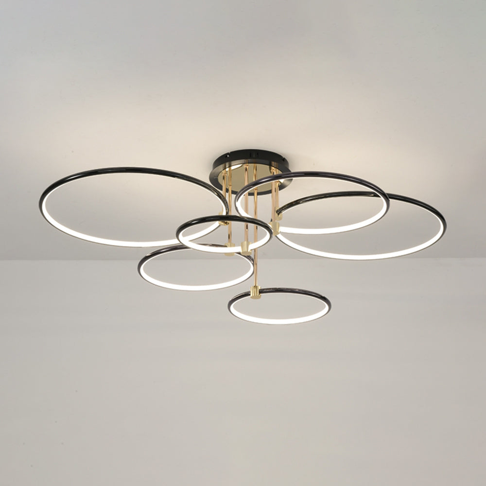 Arisha Modern Circle Semi-Ceiling Lamp, Gold &amp; Black, 2/3/6 Ring 