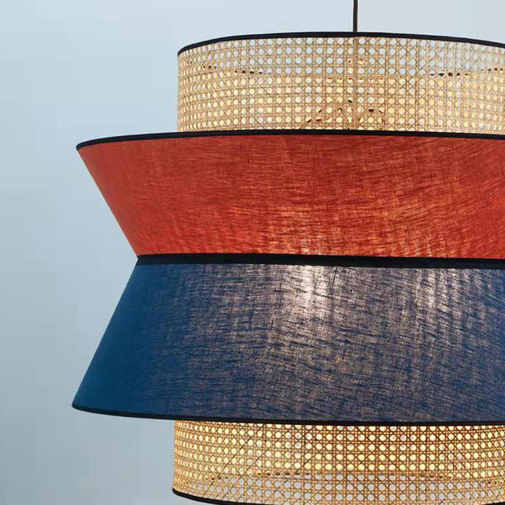 Ritta Fabric and Rattan Pendant Lamp, Orange/Dark Blue 